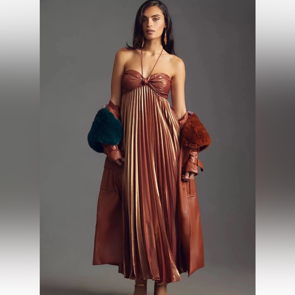 Anthropologie Strapless Copper halter Dress NWOT
